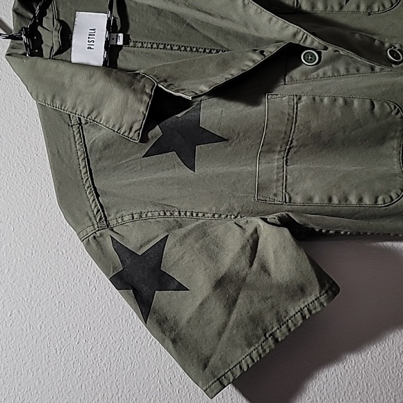 PISTOLA Olive Straight Leg Coveralls Jumpsuit Transitional Star Print Pant Suit - Picture 10 of 16